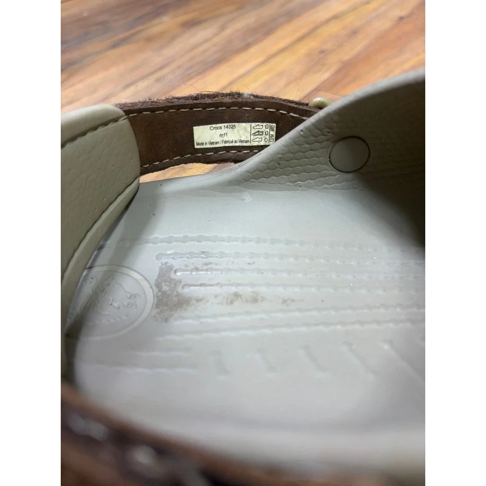 Crocs Yukon Mesa Sandals Men's 11 Brown Leather Adjustable Heel Strap 14325